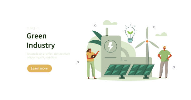 ilustrações de stock, clip art, desenhos animados e ícones de green industrial factory - renewable energy alternative energy technology solar energy