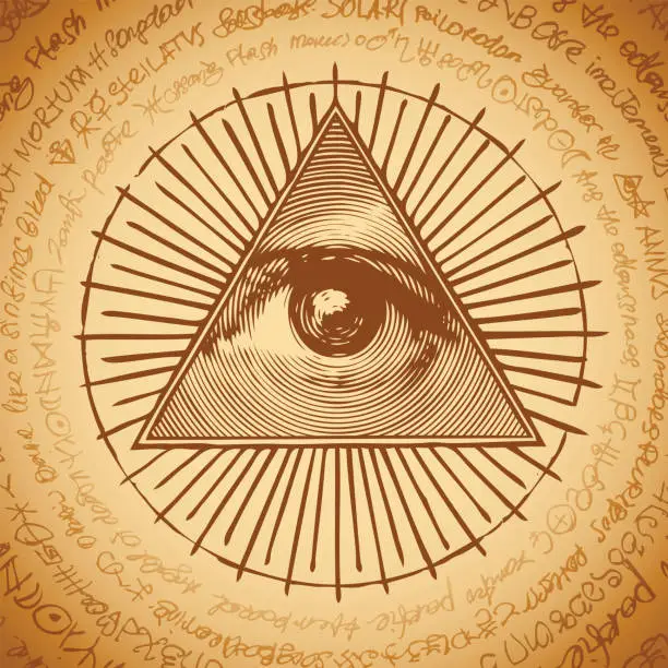 Vector illustration of The All-seeing eye of God sign in triangle pyramid