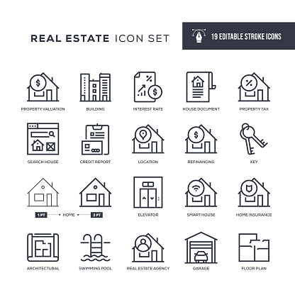 19 Real Estate Icons - Editable Stroke - Easy to edit and customize - You can easily customize the stroke with