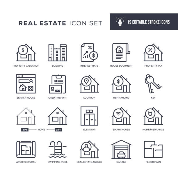Real Estate Editable Stroke Line Icons 19 Real Estate Icons - Editable Stroke - Easy to edit and customize - You can easily customize the stroke with tax drawings stock illustrations