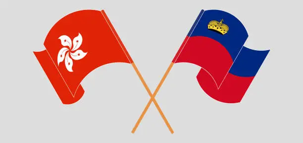 Vector illustration of Crossed and waving flags of Liechtenstein and Hong Kong