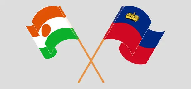 Vector illustration of Crossed and waving flags of Niger and Liechtenstein