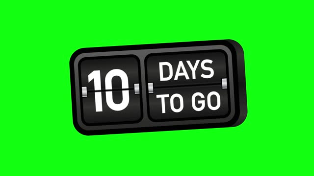 Ten days to go clock, darck emblem banner. Motion graphics.