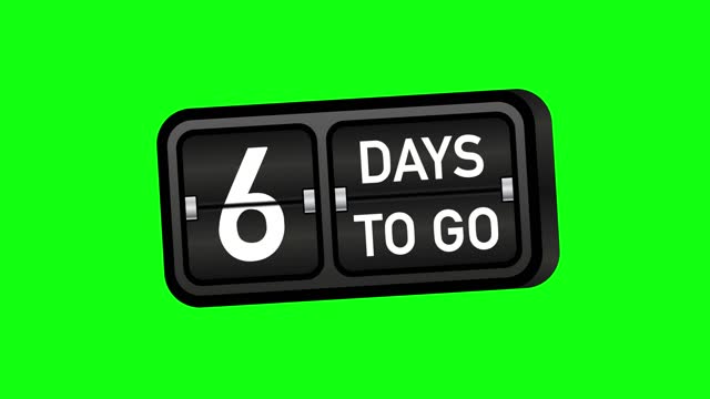 Six days to go clock, darck emblem banner. Motion graphics.