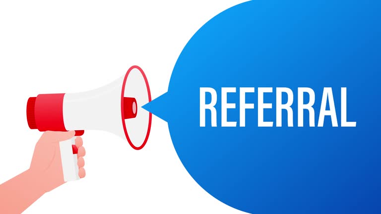 Referral program megaphone banner in 3D style on white background. Motion graphics.