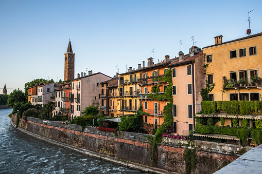 Houses along the Adige river in the city of Verona