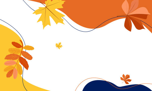Autumn background of figures and leaves Autumn vector background made of geometric shapes and colorful leaves with a place for text. Template For an advertising banner, for sales autumn leaves stock illustrations