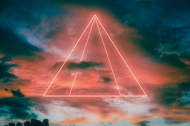 istock Orange neon double triangle light in the sky, futuristic visual effect 1327277918