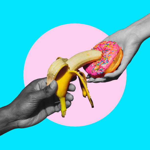 istock Modern art collage in pop-art style. Hands isolated on trendy colored background with copyspace, contrast 1327282017