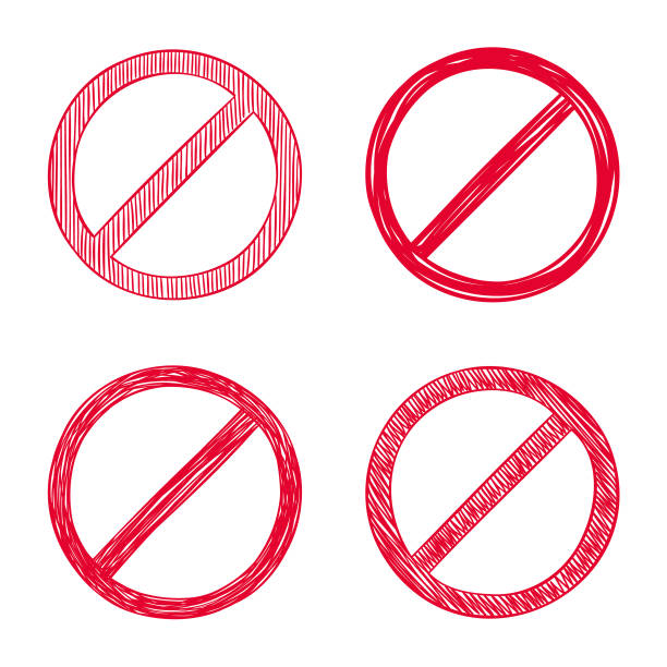 Red prohibition sign Set of hand drawn prohibition signs. "No" symbol. Vector design elements isolated on white background denial stock illustrations