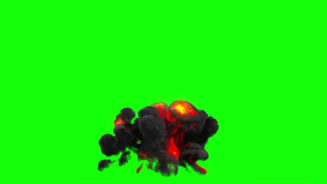 Bomb Explosion on Green Screen with Black and Matte matte. 4K size. 3D Illustration design.