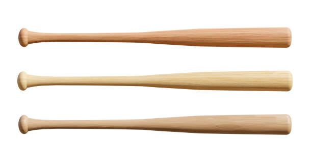 wood baseball bat set isolated on white background stock photo