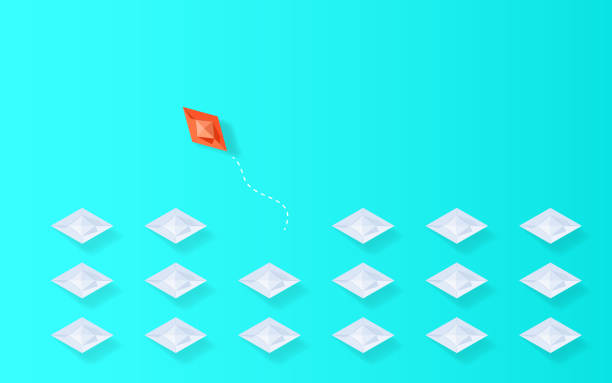 istock Outstanding the orange boat in the different way. Business advantage opportunities and success concept. 1327282945