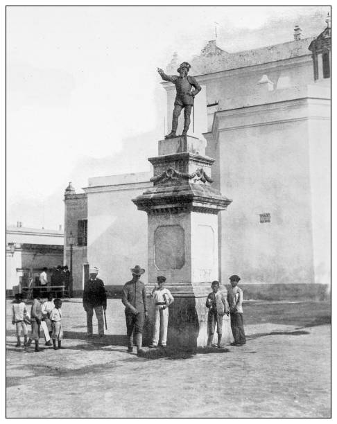 istock Antique black and white photograph: Monument to Ponce de Leon, Puerto Rico 1327283539