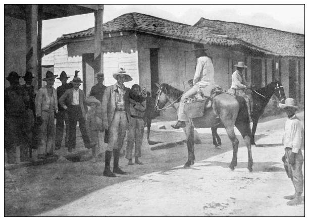 istock Antique black and white photograph: Cuban village 1327291503