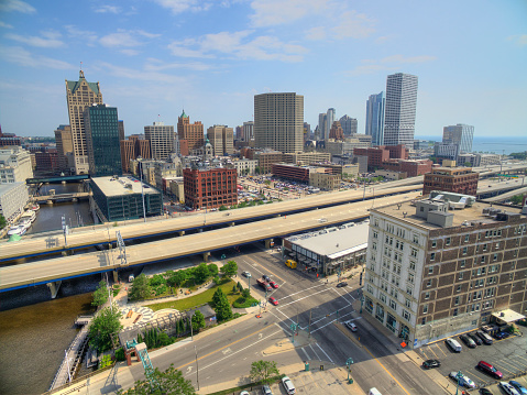 Aerial View of Downtown Milwaukee, Wisconsin in Summer