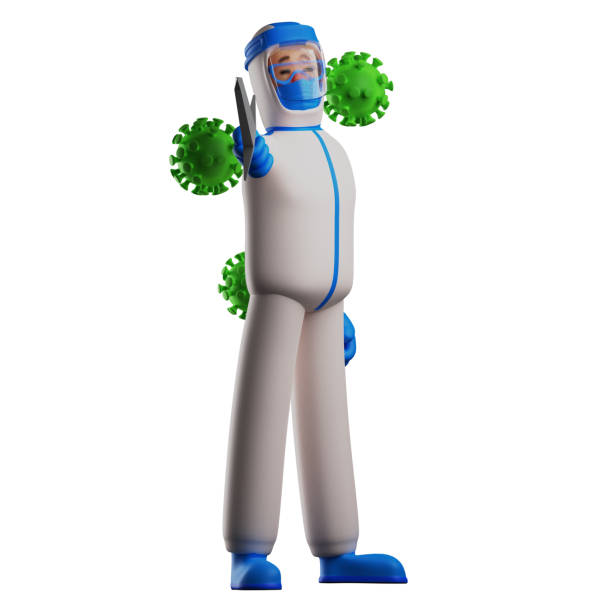 istock 3D Paramedic with Hazmat Cartoon Illustration explaining the deadly virus seriously 1327294482