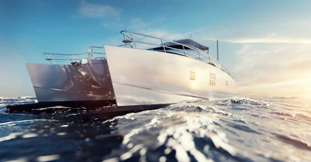 istock Catamaran motor yacht on the ocean 1327295800