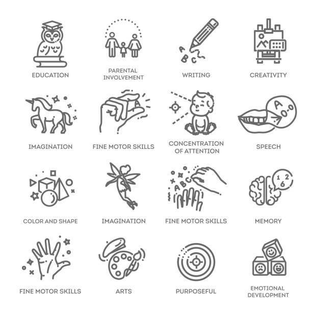  Ilustración de Educación Preescolar Desarrollo De Los Niños Conjunto De Iconos Vectoriales y más Vectores Libres de Derechos de Logopedia