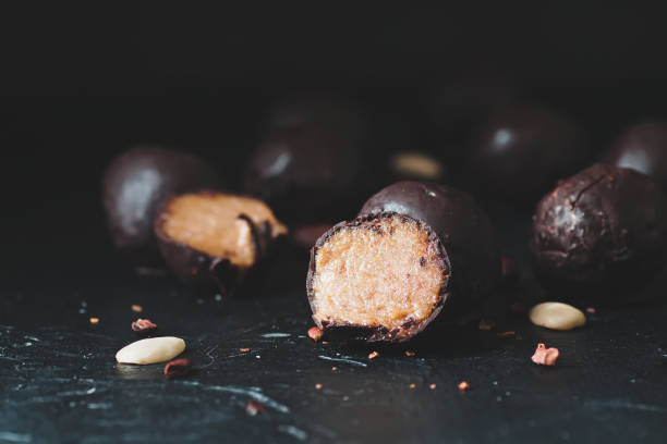 istock Chocolate vegan truffles on a plate. Homemade sweets. 1327298464