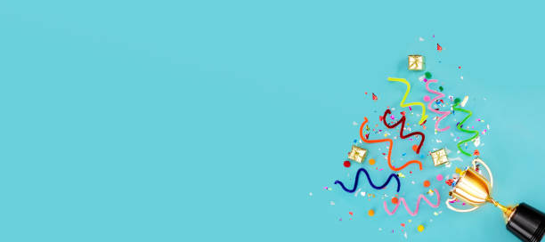 istock Celebrating the success that has happened, Gold trophy placed on a blue background. 1327299406