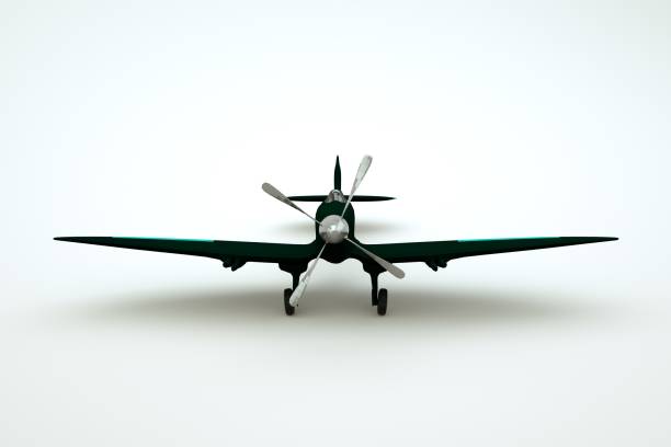 istock 3d object of a black airplane with a propeller in the middle on a white isolated background. Graphic model of a black rotorcraft on a light background. Close-up 1327302949