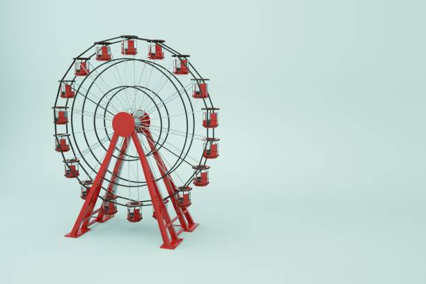 3d objekt riesenrad auf einem weißen isolierten hintergrund. rotes riesenrad, 3d-grafik. nahaufnahme - riesenrad stock-fotos und bilder