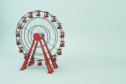 3d object ferris wheel on a white isolated background. Red Ferris wheel, 3d graphics. Close-up