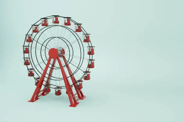 Photo of 3d object ferris wheel on a white isolated background. Red Ferris wheel, 3d graphics. Close-up