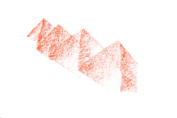 Coral wax crayon and drawing isolated on a white background. various pencil strokes. Hand Drawn Element
