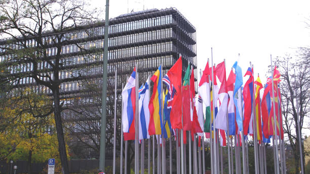 istock european vertical flags next to a modern government building 1327304527