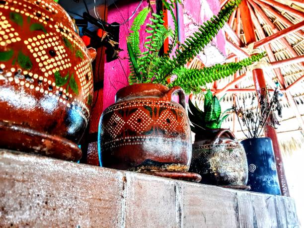 istock Boho Mexican tiles and ceramic decorative pots and plants 1327307015