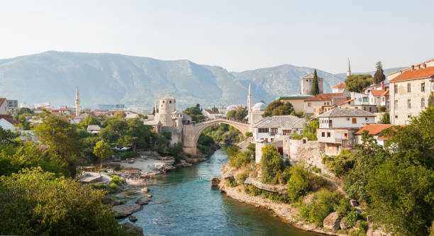 Mostar, Bosnia and Herzegovina. Stari Most bridge at sunny day in old town of Mostar, BiH Mostar, Bosnia and Herzegovina. Stari Most bridge at sunny day in old town of Mostar, BiH. High quality photo mostar stock pictures, royalty-free photos & images