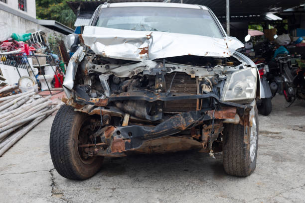 Abandoned car after a road accident.