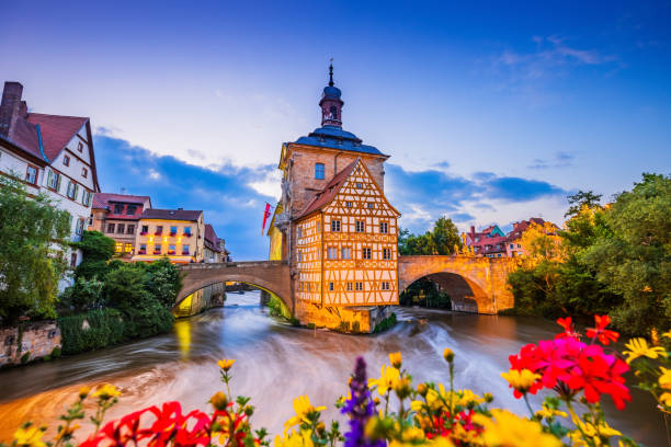Bamberg, Germany. Bamberg, Germany. Town Hall of Bamberg (Altes Rathaus) with two bridges over the Regnitz river. Upper Franconia, Bavaria. bamberg photos stock pictures, royalty-free photos & images