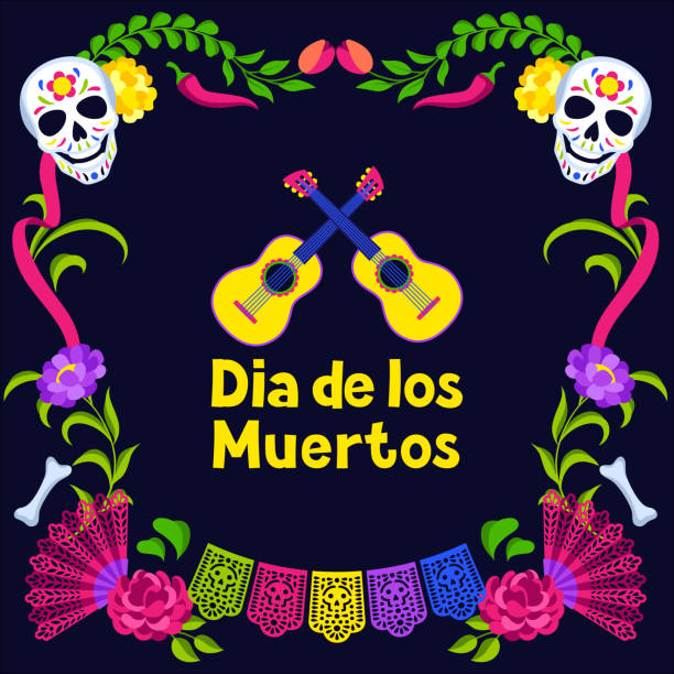 죽은 자의 날 장식 프레임. 디아 드 로스 무에르토스. 멕시코 축하. - mexico mexican culture carnival paper stock illustrations