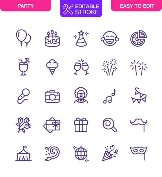 party icons set - birthday favors stock-grafiken, -clipart, -cartoons und -symbole