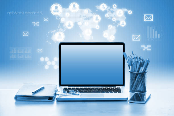 istock Open laptop with notebook and smartphone. Business and Technology Concept 1327318189