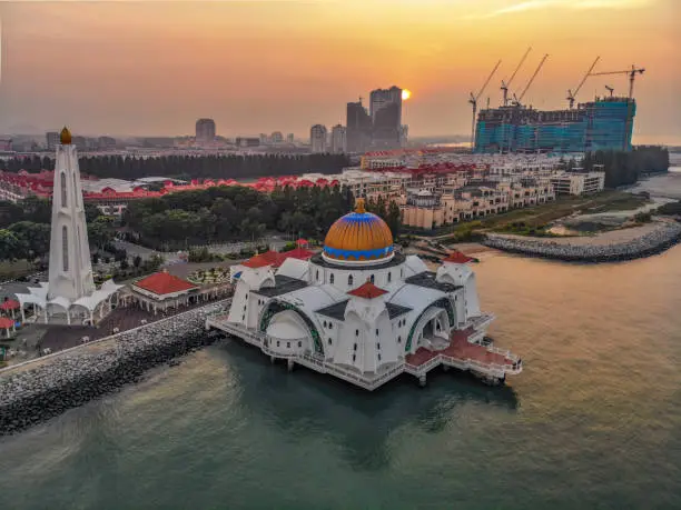 Photo of Aerial view of Malacca Straits Mosque or Masjid Selat Melaka