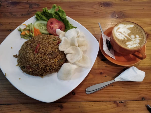 istock Fried rice and hot cappucino 1327324568