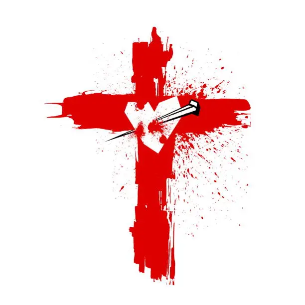 Vector illustration of Cross of Jesus Christ. Pierced the heart of a nail. Easter illustration.