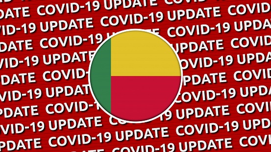 Benin Circle Flag and Covid-19 Update Titles - 3D Illustration fabric texture