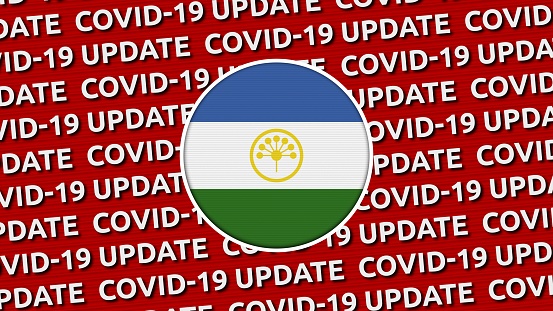 Bashkortostan Circle Flag and Covid-19 Update Titles - 3D Illustration fabric texture