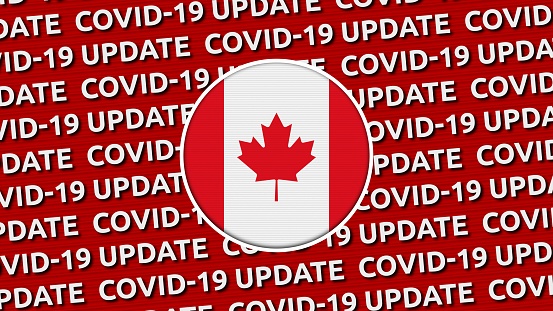 Canada  Circle Flag and Covid-19 Update Titles - 3D Illustration fabric texture