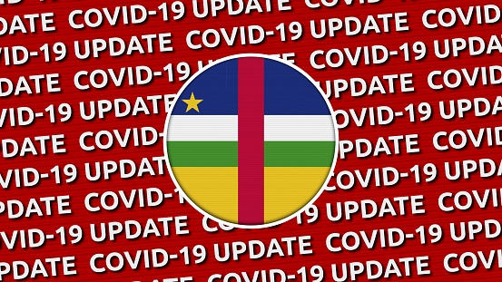 Central African Republic Circle Flag and Covid-19 Update Titles - 3D Illustration fabric texture