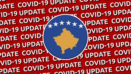 Kosovo Circle Flag and Covid-19 Update Titles - 3D Illustration fabric texture