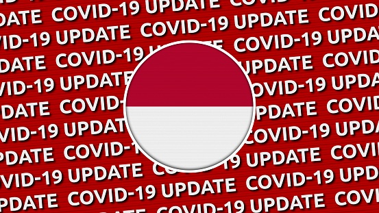 Indonesia Circle Flag and Covid-19 Update Titles - 3D Illustration fabric texture