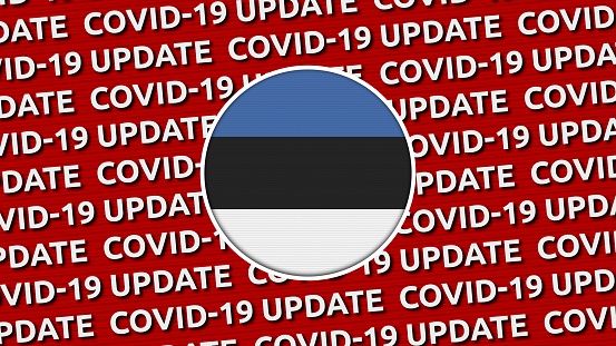 Estonia Circle Flag and Covid-19 Update Titles - 3D Illustration fabric texture