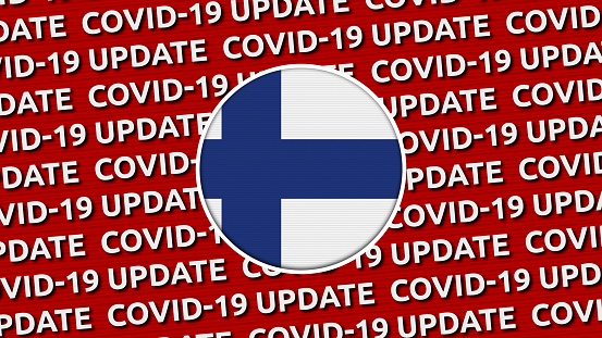 Finland Circle Flag and Covid-19 Update Titles - 3D Illustration fabric texture