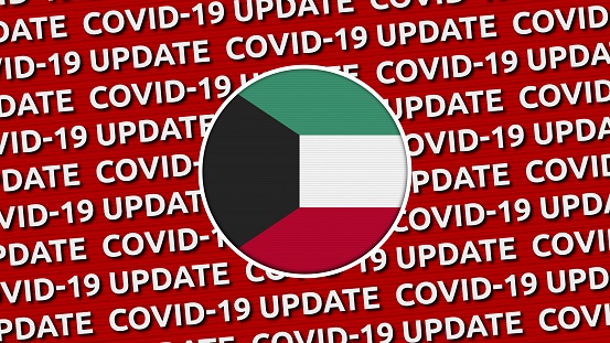 Kuwait Circle Flag and Covid-19 Update Titles - 3D Illustration fabric texture